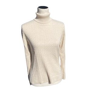 Jeanne Pierre Turtleneck Sweater Cable Knit Ivory Size Large
